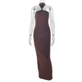 Hanging neck and chest wrapped dress