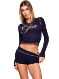 Printed hooded long sleeved shorts two-piece set