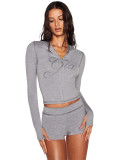 Printed hooded long sleeved shorts two-piece set