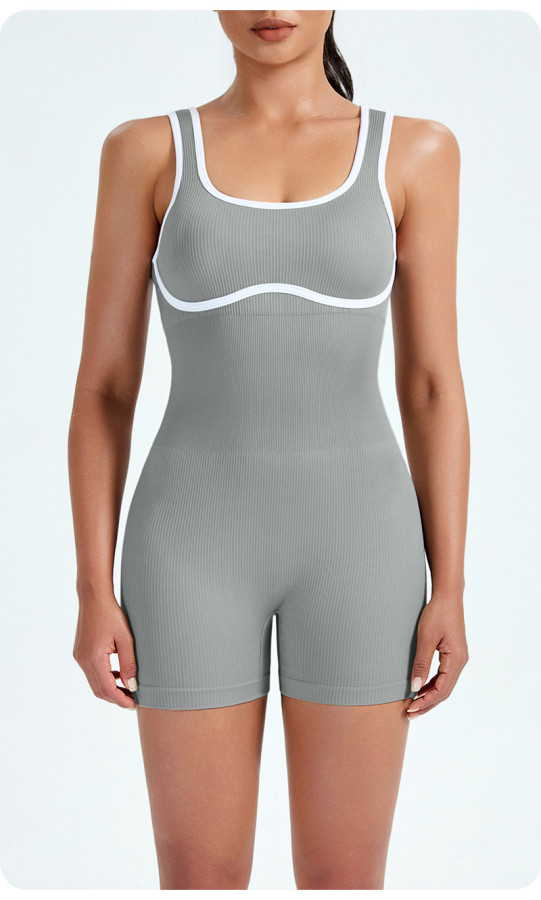 Seamless one-piece yoga suit, sports elastic vest, contrasting color jumpsuit