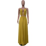 Sleeveless hollow backless long skirt solid color jumpsuit