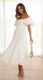 One collar lantern sleeve patchwork dress