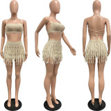 Knitted hand hook tassel strap hollow strapless set