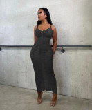 Solid color knitted hollow suspender beach skirt