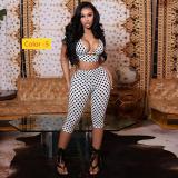 Hanging neck bikini top, polka dot top, pleated and hip hugging pants, three piece set J26ST079