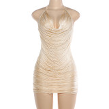 Tassel neck tie deep V-neck hip hugging dress