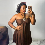 Strapless neck hanging ribbon dress