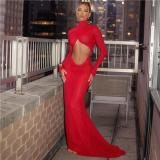 High neck long sleeved hollow out navel hugging dress skirt