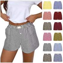 High waisted loose wide leg checkered shorts