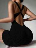 Seamless leopard print cross strap one-piece shorts yoga suit