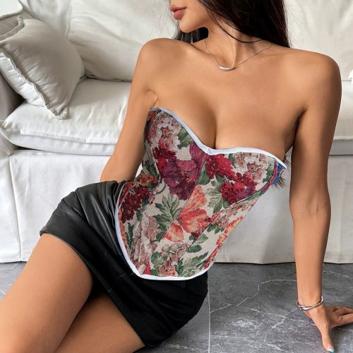 Tight fishbone corset, jacquard strapless tie, external shapewear vest