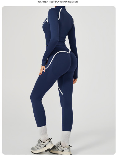 Small stand up collar zipper cardigan jacket tight sports suit