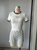 Moon print elastic base top and shorts set