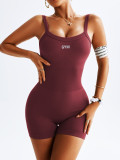 Backless fitness jumpsuit shorts