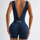 Deep V-waist yoga jumpsuit, fitness suit, tight fitting short style
