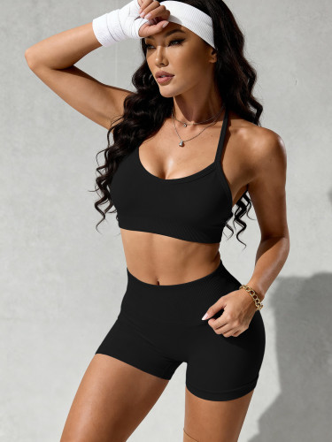 Hanging neck bra shorts yoga set