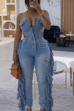 Strap top fringe jumpsuit