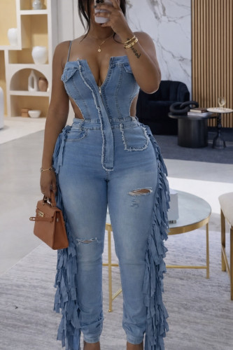 Strap top fringe jumpsuit