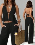 Neck strap backless sleeveless vest set