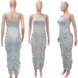 Strapless pleated long skirt