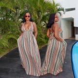 Colorful striped tied dress, long skirt