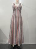Colorful striped tied dress, long skirt