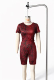 Serpentine round neck short sleeved shorts two-piece set