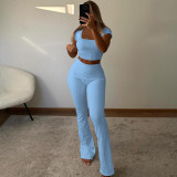 Pit stripe U-neck short sleeved flip up pants two-piece set