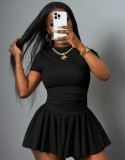 Ribbed round neck short sleeved skirt set