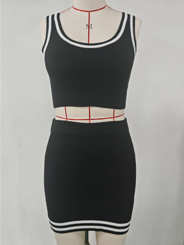 Knitted casual sports vest short skirt set