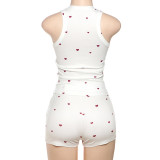 Round neck sleeveless vest, home sleepwear, shorts two-piece set