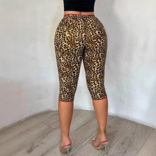 Leopard lace seven quarter leggings short pants