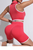 Polo stand up collar contrasting zipper sports vest shorts yoga suit set