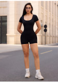 U-neck beautiful back one-piece yoga short sleeved jumpsuit shorts