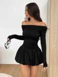 Single shoulder long sleeved pleated mini dress