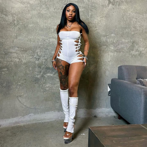 Strapless strap hollow jumpsuit set
