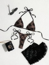 Lace multi-layer fabric three piece set split swimsuit