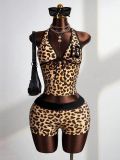 Color blocking print V-neck backless hanging neck strap vest top shorts set