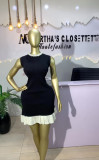 Nail bead round neck sleeveless knitted dress
