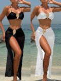 Metal Oyster Buckle Three Piece Set, Corset, Swimsuit, Bikini
