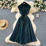 Waist up collar short sleeved denim dress