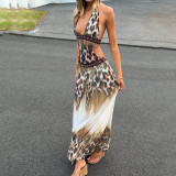 Backless hanging neck strap printed dress