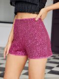 Glitter solid color mid waist straight shorts
