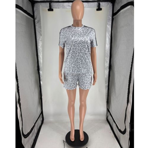 Printed leopard print polka dot short sleeved shorts sports two-piece set
