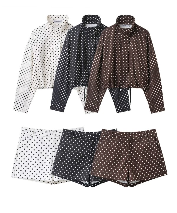 Polka dot jacket+polka dot shorts set S1000823079163
