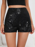 Glitter solid color mid waist straight shorts