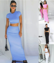 Short crop Top And  Skirt 2 Pcs Set 1030488637163