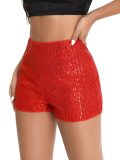 Glitter solid color mid waist straight shorts