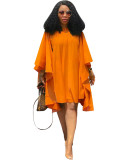 Large batball sleeve loose pleated long sleeved dress