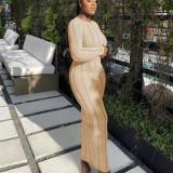 Back hollow woolen long sleeved dress